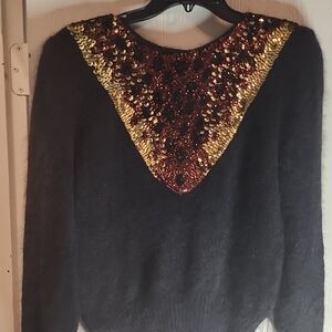 VINTAGE PAAVIA CASHMERE MO HAIR SEQUIN SWEATER MEDIUM